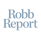 Logo of Robb Report with blue text on white background
