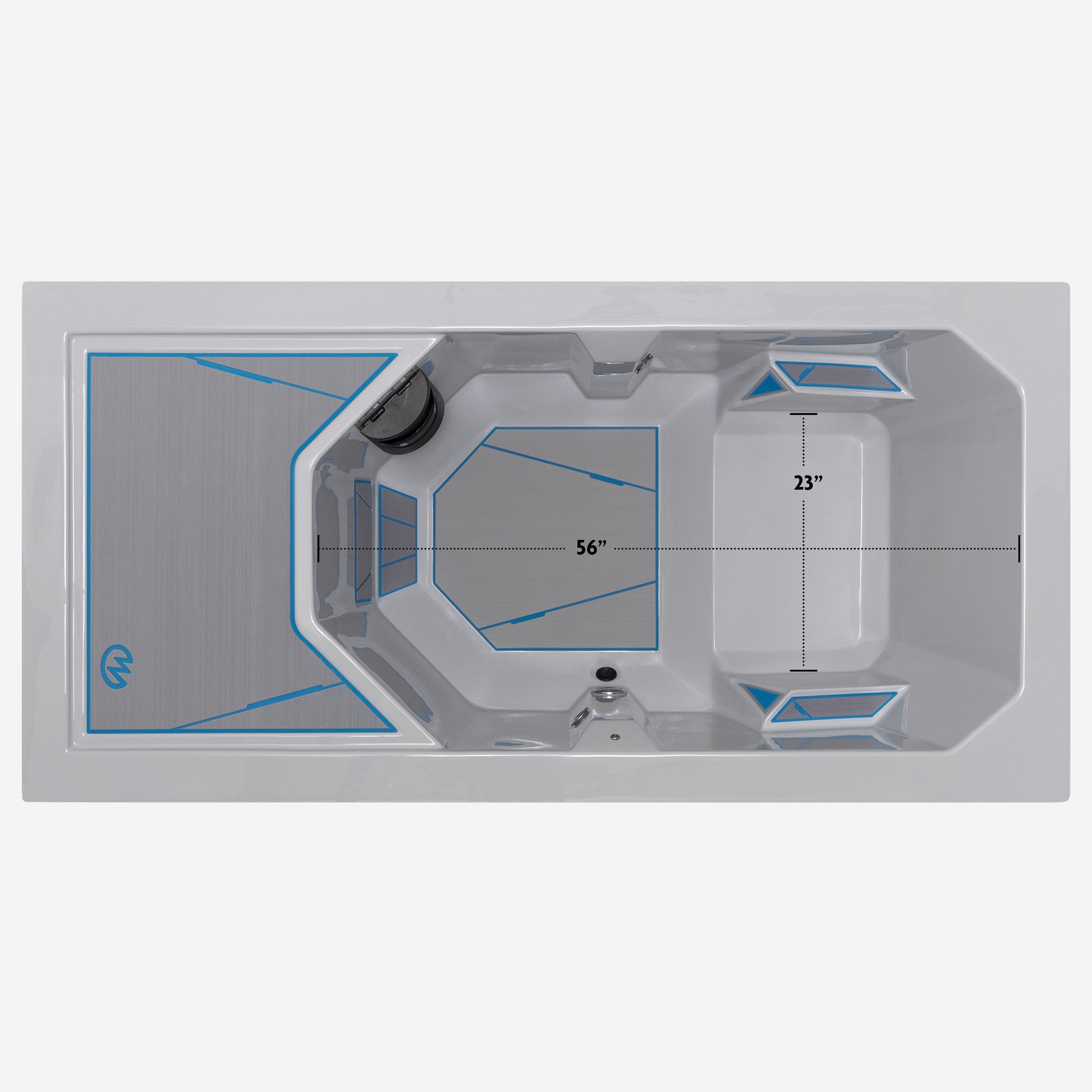 Top view of the cold tub with interior measurements shown