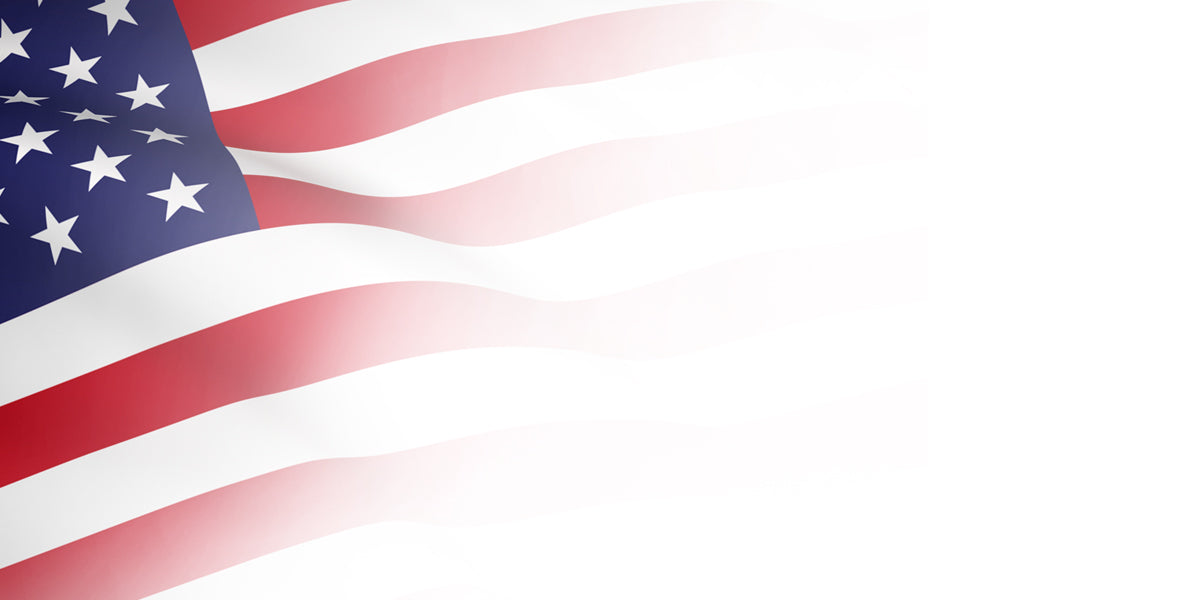 Waving American flag on a white background