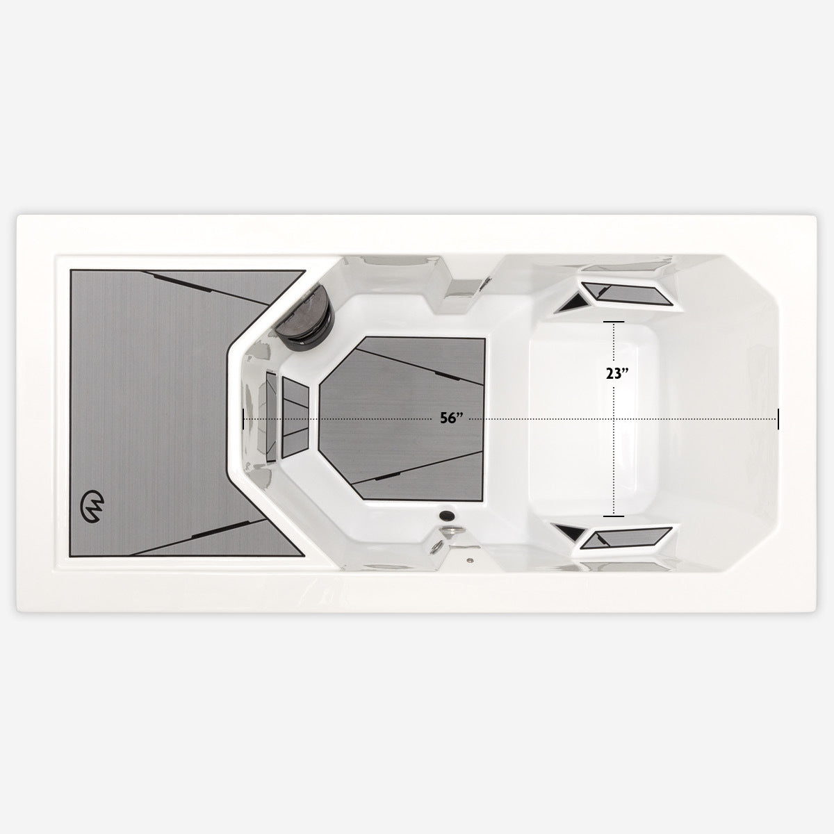 Top view of cold tub with interior measurements